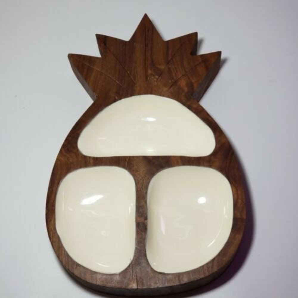 Vintage Carved Wood Serving/Trinket Dish Pineapple Shape Wooden Ceramic …